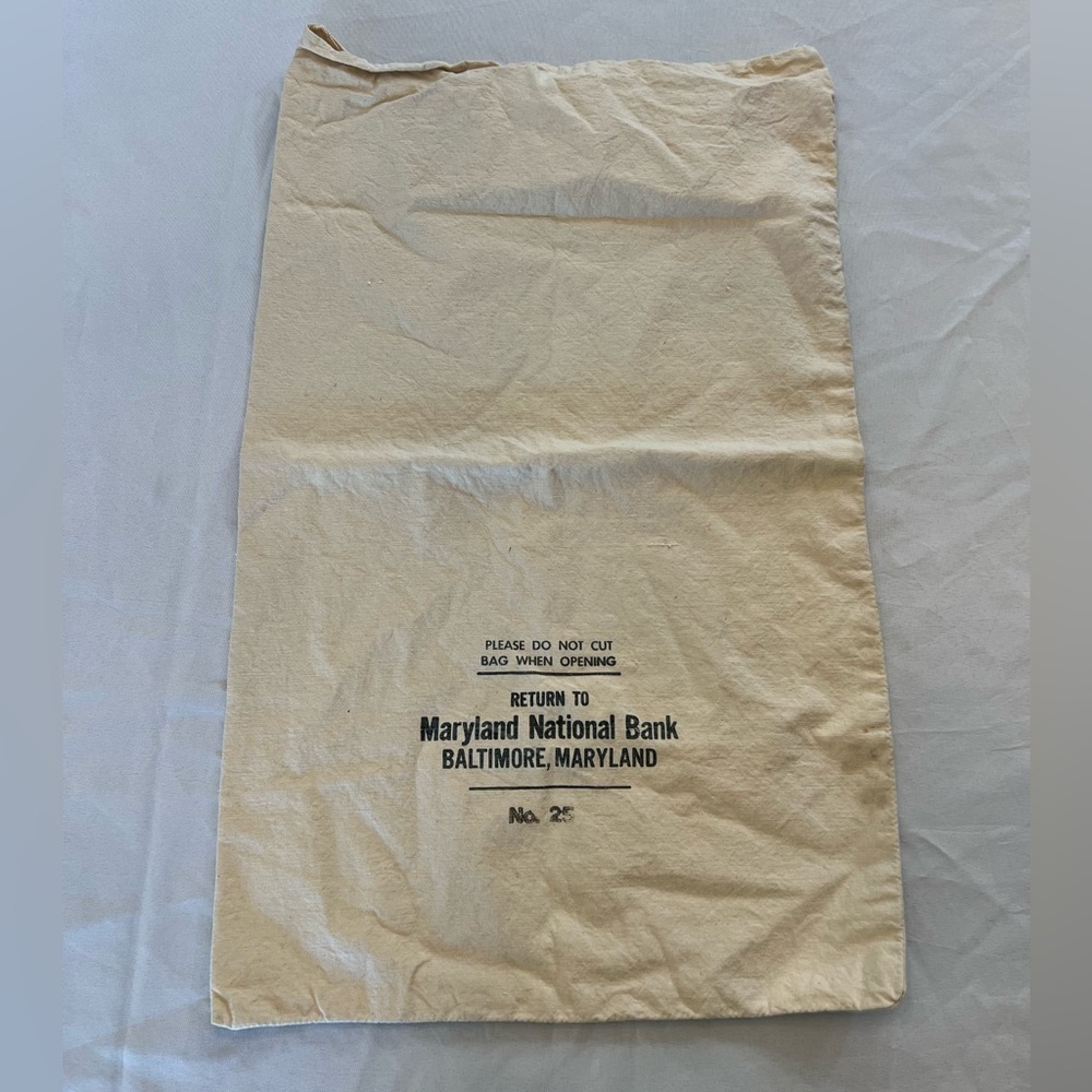 Vintage Maryland National Bank Bag, 1982-1994, Size 28” x 16.5”.